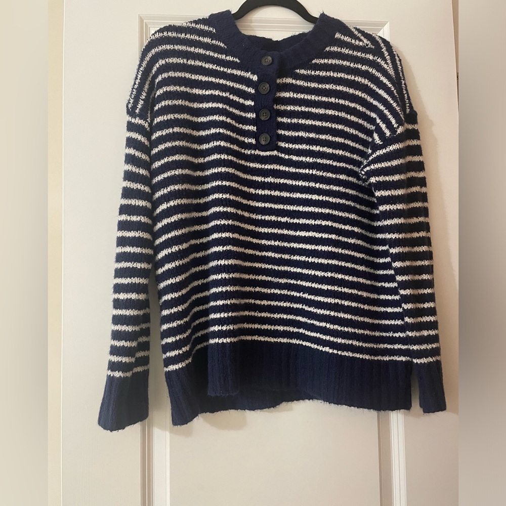 American Knit oversized Sweater Nautical Striped blue & White small